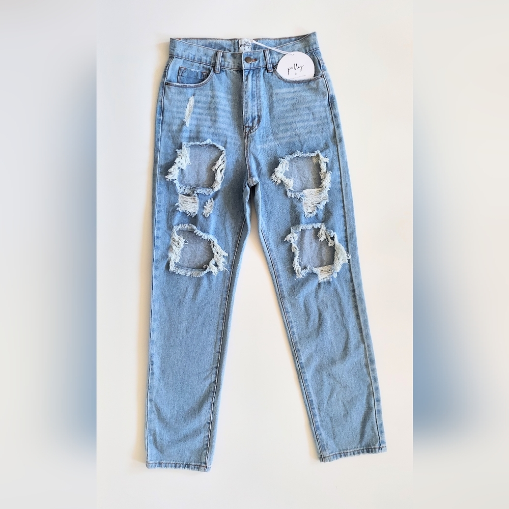 Princess Polly Lazuli High Rise Distressed Denim Jeans Womens 8 Blue NWT